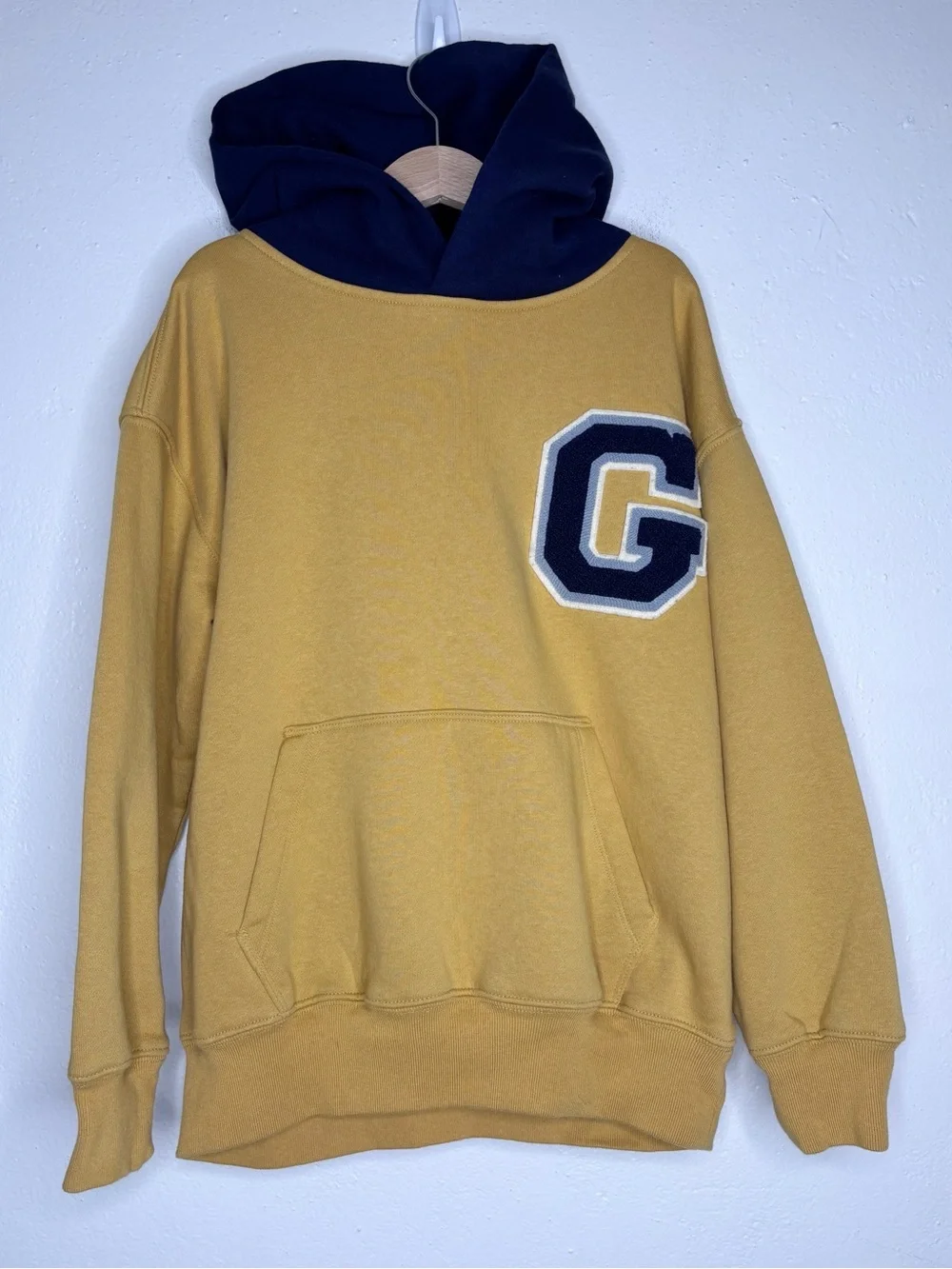 Gap Vintage Soft Varsity Hoodie Honey Gold Navy Size M EUC